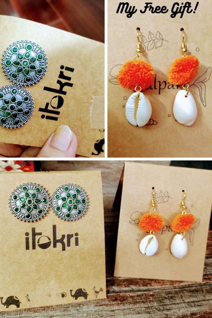 Collage of handcrafted Indian earrings from iTokri, showcasing traditional designs in colorful, artisanal styles.