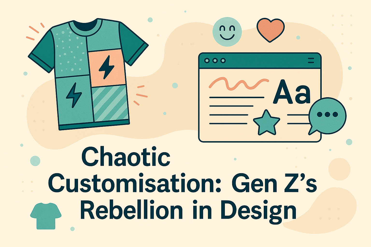 Vibrant collage showing chaotic customisation in Gen Z design with clashing colours and layered fonts.