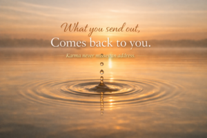 Water ripples symbolizing karma and the return of actions in a calm, reflective setting